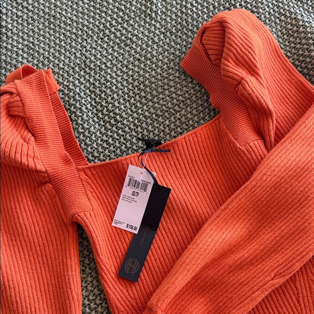 House of Harlow 1960 Orange Ribbed Long Sleeve Dress